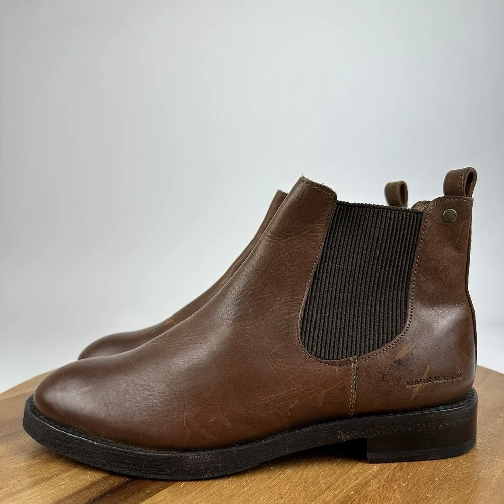 Mens Mark Nason Brown Leather Pull On Casual Chelsea Ankle Boots Size 8 D GUC
